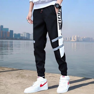 Men s loose sports Korean style nine-point pants Casual hip-hop ins beam-foot reflective