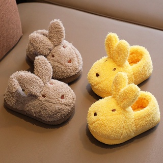 Children's cotton slippers winter boys and girls lovely rabbit home baby cotton shoes non slip warm children's bag heel cotton slippers