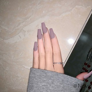 ❤Nova 24pcs Matte False Nails Long Tip Patch Artificial Fingernails Frosted Ballet Pure Color Fake Nails