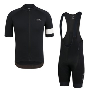 RAPHA Men's Black Cycling Jersey Short Sleeves Suit, Gel Pad Bib Shorts Road Cycling Sports Clothes