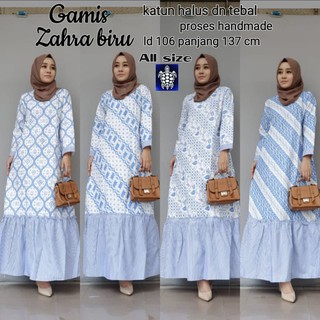 Gamis Zahra Blue Shibori Batik Indigo Sibori Handmade Muslim Long Maxi Uniform Work Party Indigo
