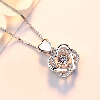 Korean 100% 925 Sterling Silver Dancing stone Necklace pendant Heart Inlay AAA Diamond necklace accessories Anniversary Gift for Women
