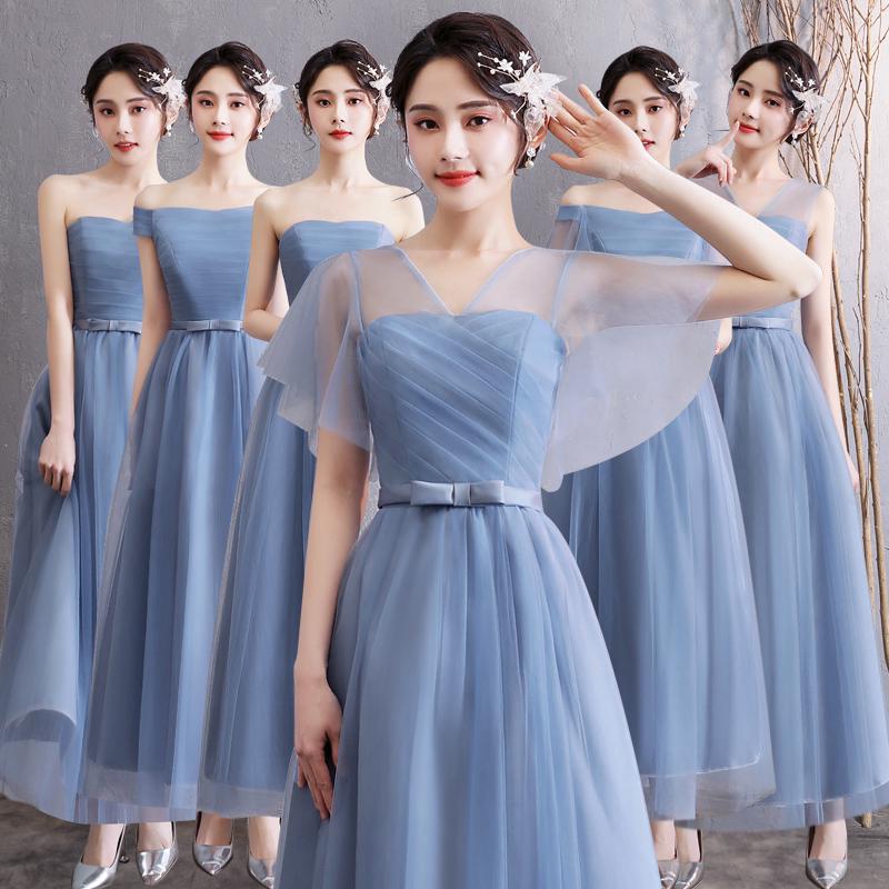 Women's Elegant Blue Bridesmaid Dress Long Wedding Gown Sister Dinner Dresses