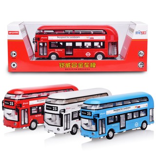 Meisheng Simulation London double-decker bus alloy car model Children's sound and light bus toy car