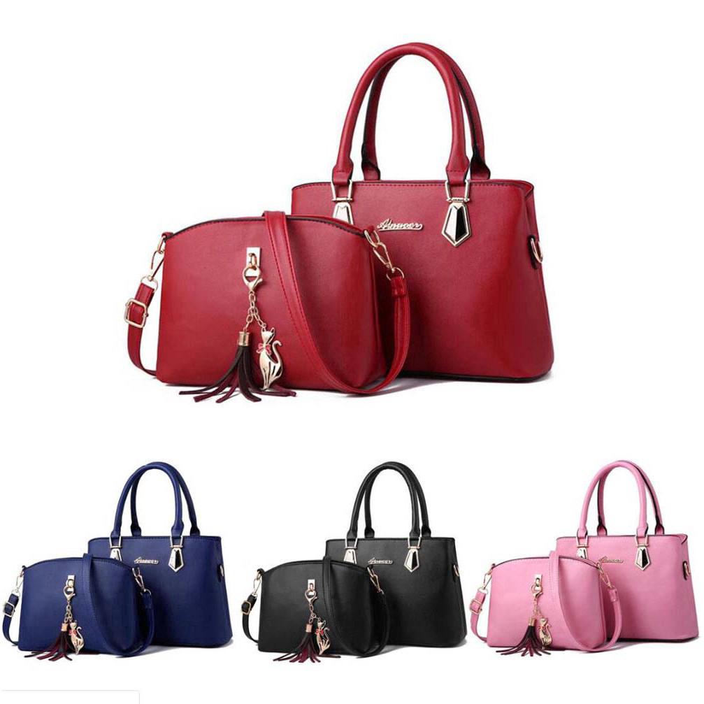 2pc Set Lady Fashion Leather Handbag travel Shoulder Messenger Satchel Bag