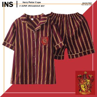 England College Wind Harry Potter pajamas female summer short-sleeved men net red tide cotton striped ins couples suite