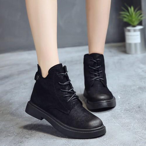 Women Suede Black Martin Boots Ankle High Lace Up Outdoor Winter Fashion Boots