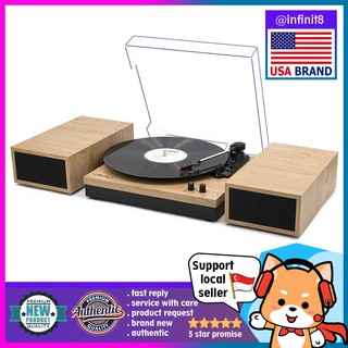 [sg stock-USA brand] LP&No.1 Retro Wireless Bluetooth Vinyl Record Player Stereo Speakers, 3-Speed Belt-Drive Turntable