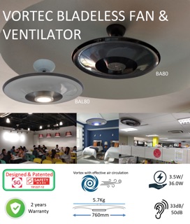 Vortec Bladeless Ceiling Fan & ventilator