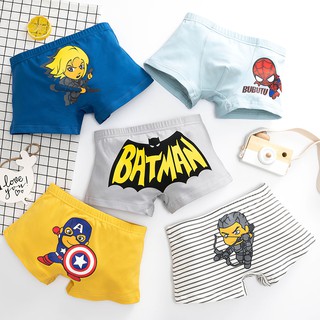 [5 PCS] Kids Boy Cute Cartoon Boxer Underwear Super Hero Print Flat Panties Children's Organic Cotton Briefs
