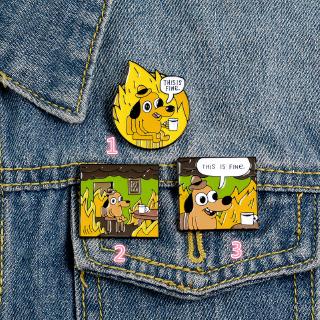 Creative This Is Fine Hound Dog Oil Drip Enamel Collar Pin Comic Brooch