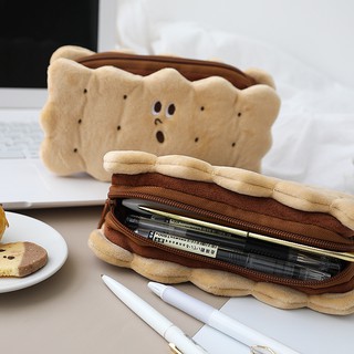 CH丨ins Funny Cookies 🍪 Plush Zipper Pencil Case Large Capacity Pencil Bag Cosmetic Storage Bag