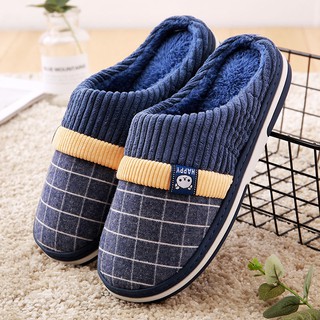 Men's shoes--The winter home cotton thickening indoor plush slippers men grid cloth to keep warm non-slip rubber double
