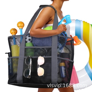 TINYAT Summer Tote Bag Men Women Large Capacity Outdoor Beach Bag Portable Handbags Fashion Mesh Storage Bag 8 Pocket 106