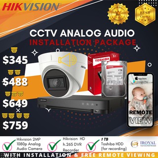 Hikvision CCTV Analog Audio Installation Package 1 Camera to 4 Cameras with DVR Recorder and 1TB HDD