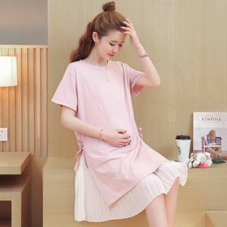 Maternity Wear：2018 Summer Korean Fashion Cotton Loose Two-piece Maternity Dress (1)