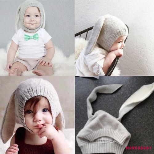 ☞MG-Infant Kids Winter Baby Boy Girl Knitted Rabbit Crochet Ear Beanie Warm