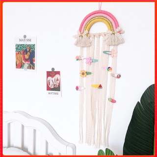 Rainbow Tassel Hair Clip Holder Hanging Pendant Storage Belt Woven Rainbow Tassel Hair Bows Organizer Holder Strip Wall Hanging Ornaments Hair Accessories