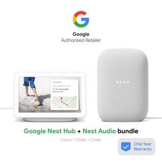 Bundle: 1 x Google Nest Hub Display Chalk + 1 x Google Nest Audio Chalk
