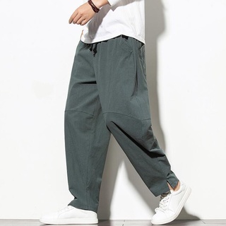 2020Most New Products in Stock Lightning Delivery Chinese Cotton Linen Casual Pants Large Size Corset Harem Pants Simple Baggy Straight Trousers Thin Trousers Chinese Style Men's Clothing