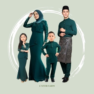 Baju Raya EMERALD GREEN HIJAU 2022 | Sedondon Family Baju Melayu Baju Kurung | Set Kurung Sedondon Ibu Anak