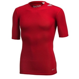 Adidas TechFit Base T-Shirt - Men Soccer Gym Compression (Red) (1)