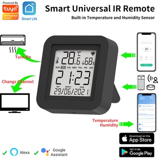 Tuya WIFI Smart IR Universal Remote Built-in Temperature & Humidity Sensor Control Infrared All in One Aircon TV Fan Projector Voice Contro by Alexa and Google Home LCD Display Date Time Model S09