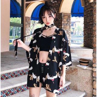 Korean Hawaiian Wind Loose Kimono Sunscreen Long Sleeve Women Cardigans (1)