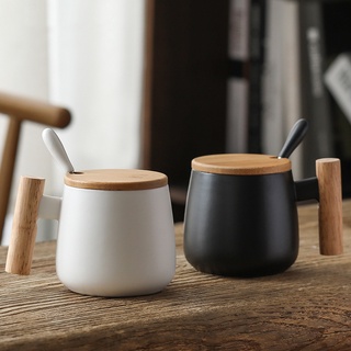 [SG Seller] - Ceramic Cup 400ml Coffee Mug with Cover and Spoon (1)