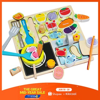 Kids Boys Girls Wooden Pretend Play Set Educational Toy Set Kitchen BBQ Supermarket Role Playing