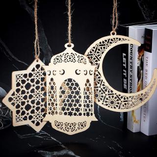 3Pcs Islam Eid Ramadan Mubarak Hollow Wooden Moon Hanging ornament Decorations Hanging Lantern Pendant Islam Muslim Party Supplies