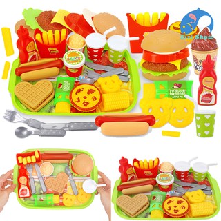 Kids Pretend Play Toys Food Kitchen Cooking Cutlery Hamburger French Fries Drinks DIY Accessories Toy (1)