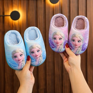 Disney Princess Elsa Winter Children Cotton Slippers Girls Parent-Child Frozen Non-Slip Warm Baby Slippers