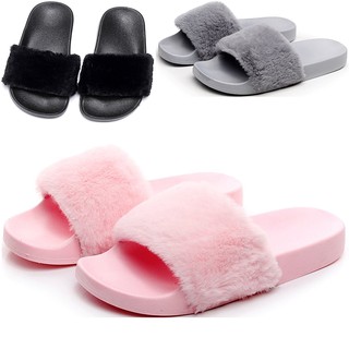 Indoor / Outdoor Open Flat Slippers Open Toe Gentle Soft Fur Material for Women