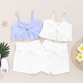 Kids Baby Girl Summer New Arrival Fashion Clothes Set Strap Top + Shorts Solid Color 2PCS Outfit