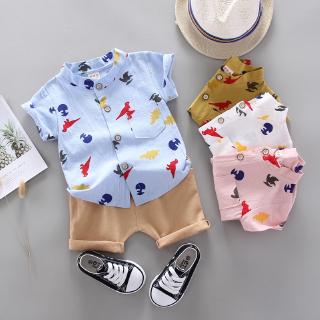 WOW😍 New Baby Clothes Toddler Fashion Boy Clothes 2pcs Newborn Kids Boys Summer Tops Dinosaur Printed T-shirt Pants Shorts Outfits