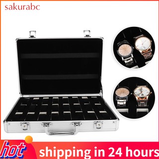 Sakurabc 24 Grids Aluminum Watch Display Storage Box Case Organizer Holder Suitcase