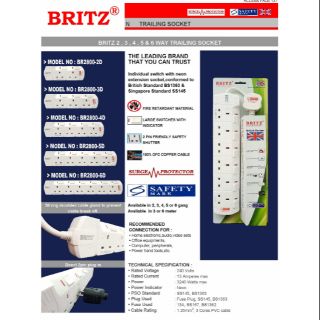 BRITZ-Extension Socket with Surge Protector | British Design 3M & 6M