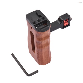 Adjustable Wooden Camera Cage Handle Left/Right Side Hand Grip 3/8 Inch Screw ARRI-Style Mount with Cold Shoe Mount Mini Wrench Compatible with SmallRig Video Cage (1)