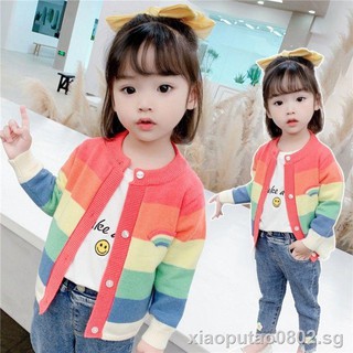 Girl knit sweater kids ourerwear Children's fashion clothes✙Girls sweater coat spring and autumn 2020 new children s clothing clothes rainbow kids knitted cardigan