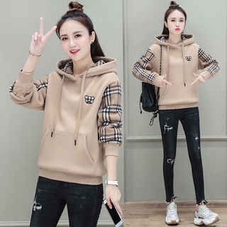 Hoodie Woman Thickened Sweater Women Loose Korean Winter Hooded Fashion Plaid Pattern