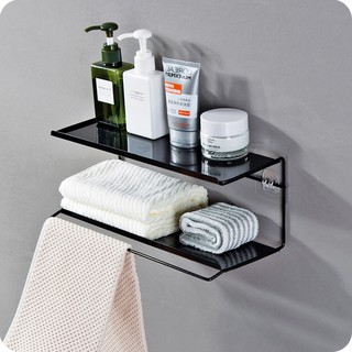 Ironwork double floor shelf toilet wall mounted cosmetics storage rack towel rac