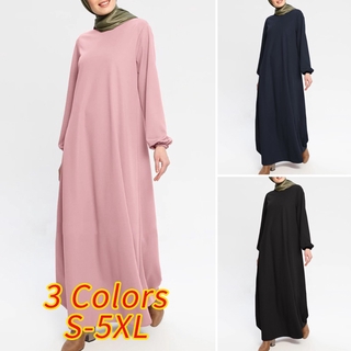 ZANZEA Women Casual Long Sleeve Loose Solid Muslim Maxi Shirt Dress