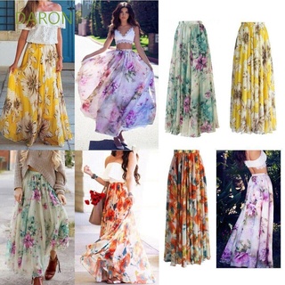 DARON Summer Woman Skirt Skater Long Dress Floral Skirt Chiffon Flared Dress Boho Woman Floral High Waist/Multicolor (1)