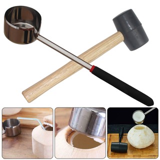 Practical Lightweight Coconut Opener Tool Set Stainless Steel Opener with Wooden Mallet DAX