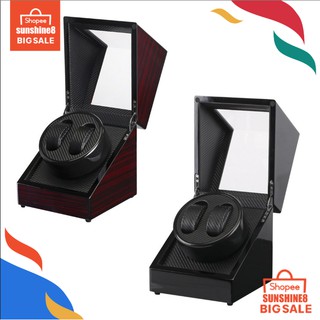 【sun】2 Slots Lacquer Wood Rotate Watch Winder Display Box Silent Motor Display Case