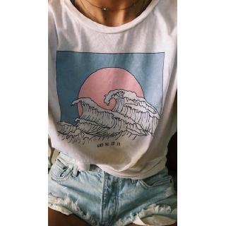 And So It Is Ocean Wave Aesthetic T-Shirt Women Tumblr 90s Fashion White Tee