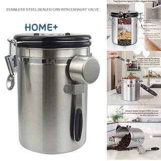 Airtight Coffee Canister Stainless Steel Container Coffee Ground Vault Jar with Valve for Kitchen @sg