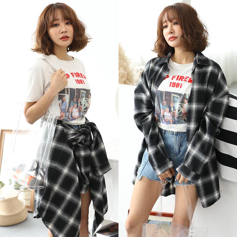 Fandy Oversized Checkered Flannel Loose shirt cotton long sleeve plaid shirt