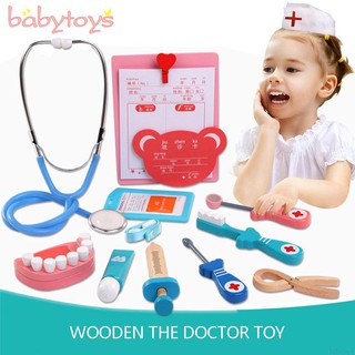 Kids Wooden Dentist Tool Education Toys Toddlers Pretend Play Medical Doctor Set